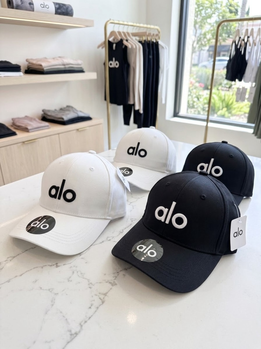 ALO Yoga Kids Logo Baseball Cap — White & Black